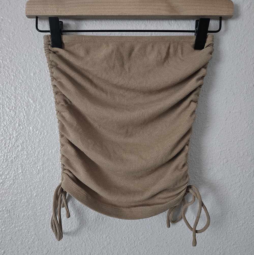 Princess Polly Tan/Nude Ruched Ribbed Side Tie Strapless Tube Top Size US 2